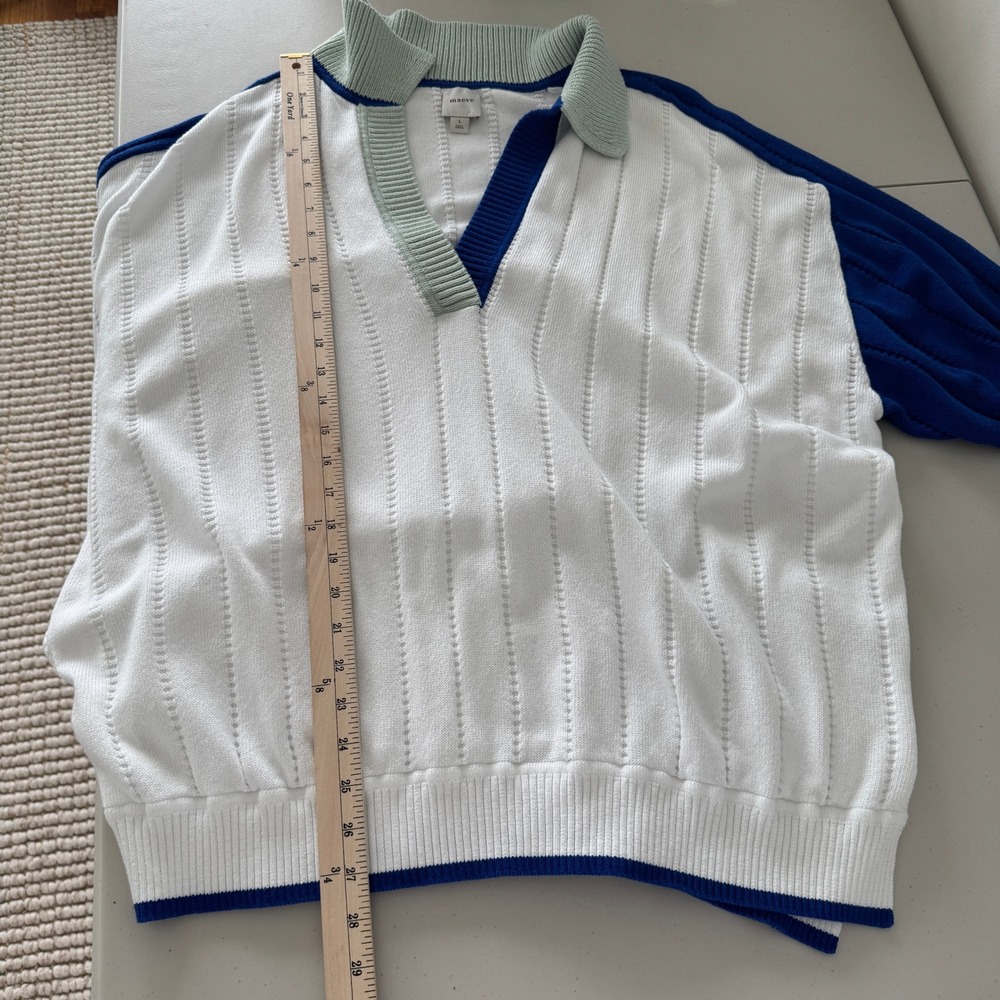 Maeve Anthropologie Knit Polo Rugby Sweater L Oversized Cotton Colorblock Preppy - Picture 13 of 14